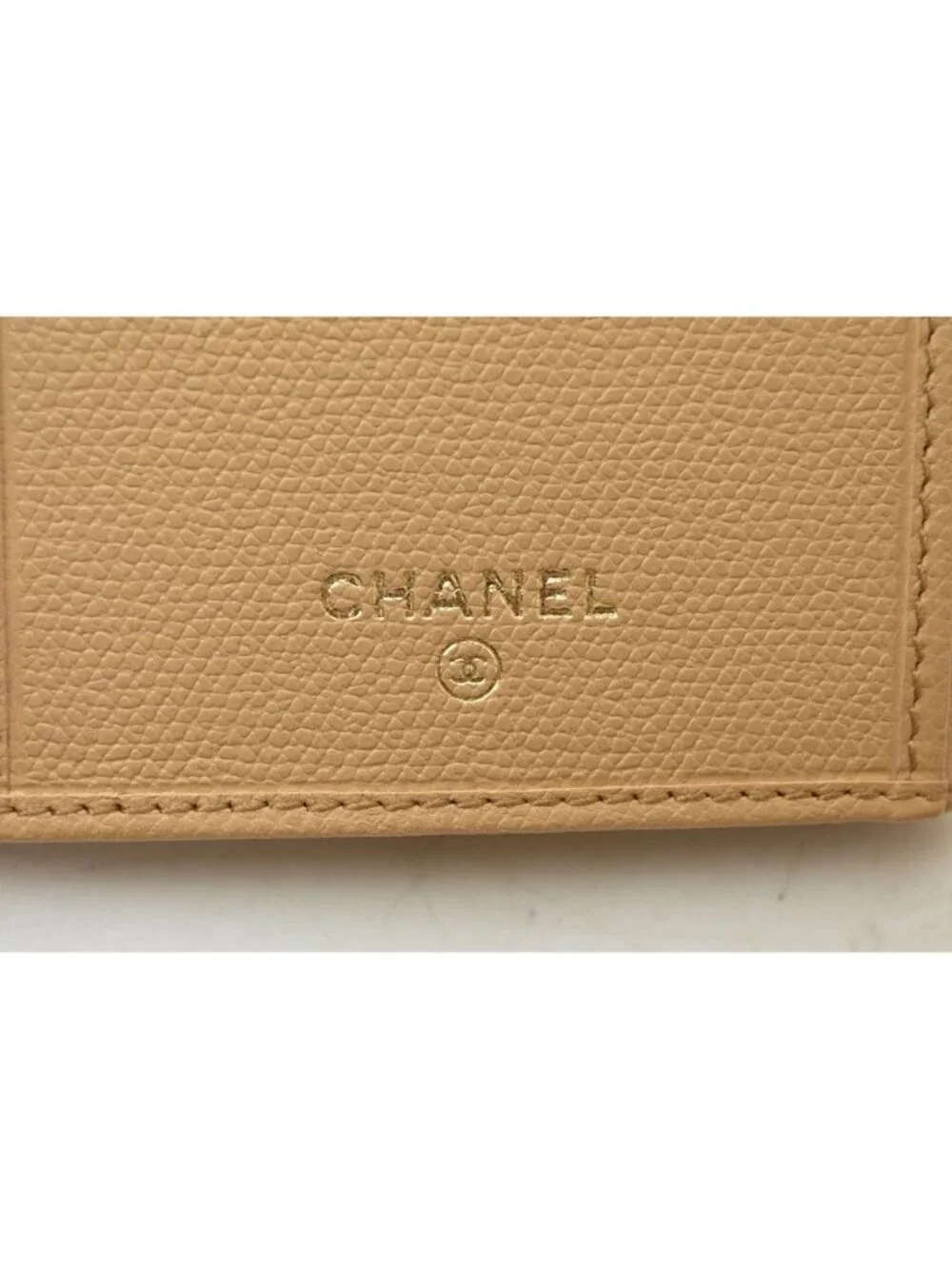 Chanel Wallet Coco Button Bifold Leather Beige